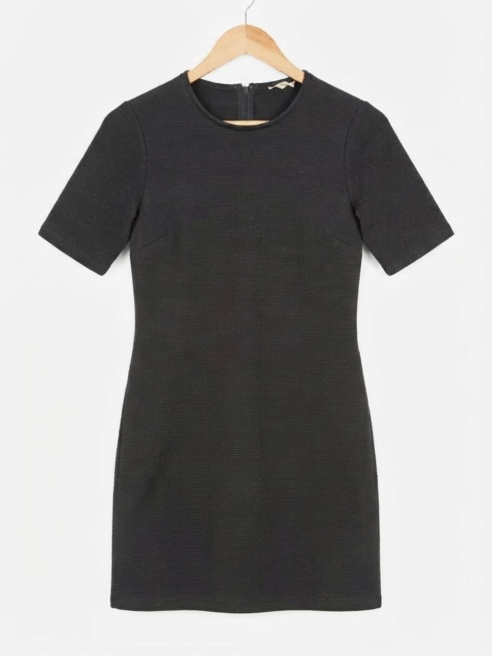 Tailored Short-Sleeve Thick Ribbed Dress in Black Office Casual Day To Night - Picture 2 of 6